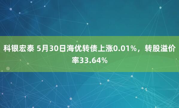 科银宏泰 5月30日海优转债上涨0.01%，转股溢价率33.64%